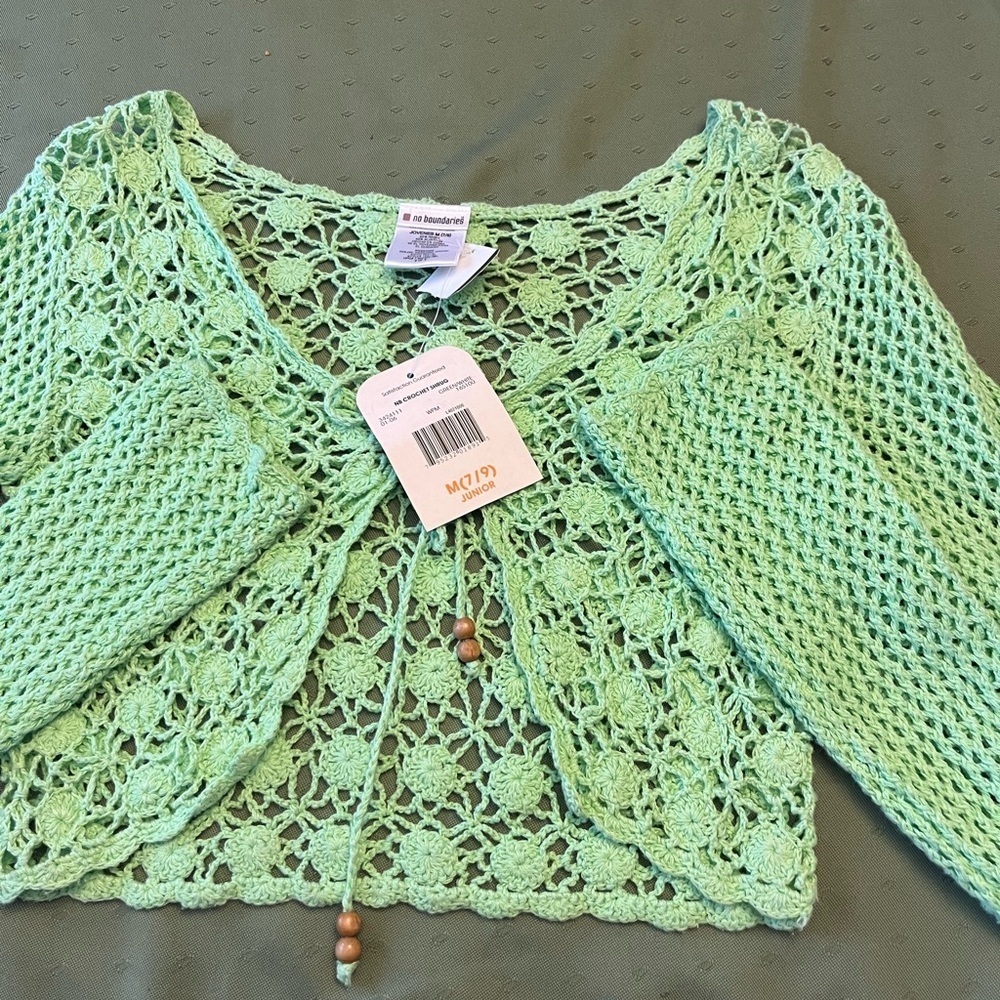 No Boundaries Mint Green Lace Cardigan size M 7/8 Junior